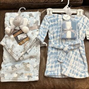 Blue and White Baby Blanket and Robe Set